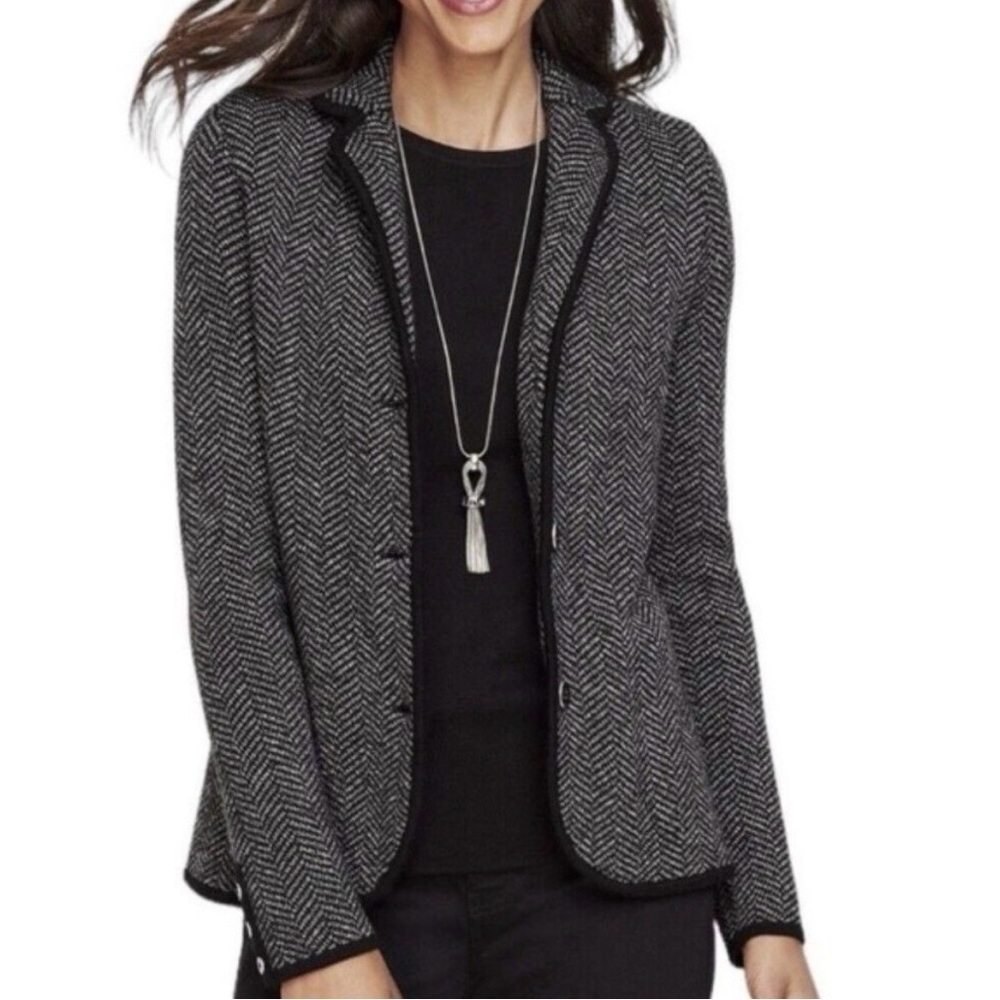Talbots Black and Gray Merino Wool Herringbone Cardigan Preppy Academia Large